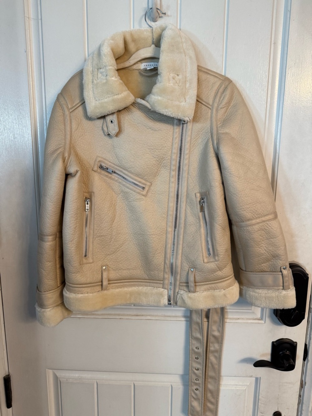 TOPSHOP  Womens Beige Aviator Pilot Flying Biker Faux Suede Fur Lined